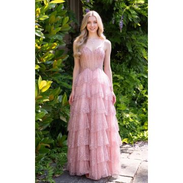 Abendkleid mit Stufen-Rosalind, dusty rose