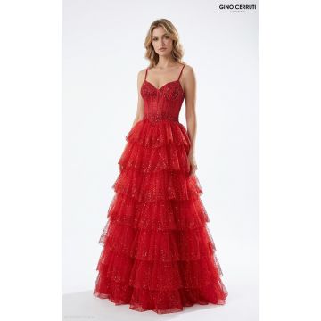 Abendkleid mit Stufen-Rosalind, red
