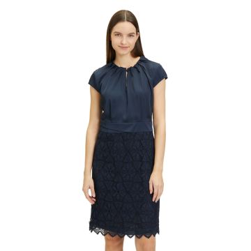 Etuikleid mit Spitzenrock, navy blue