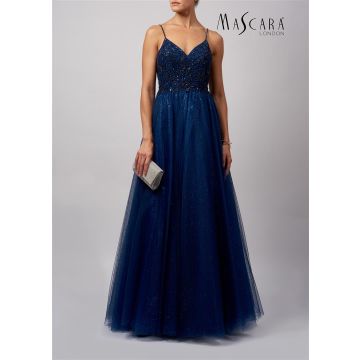 Abendkleid mit Glitzertüll, navy