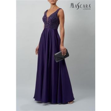 Abendkleid mit Satinrock, aubergine