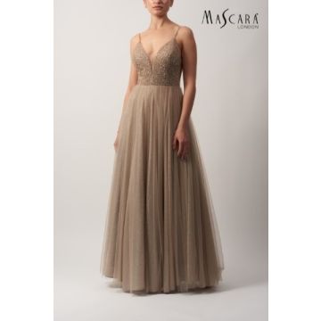 Abendkleid mit Glitzer, taupe