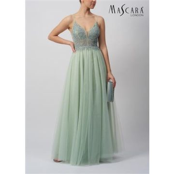 Abendkleid mit Glitzertüll, mint/silver
