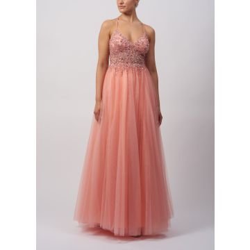 Abendkleid mit Glitzertüll, apricot