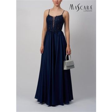 Abendkleid mit Satinrock, navy