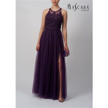 Abendkleid mit Tüllrock, dark purple