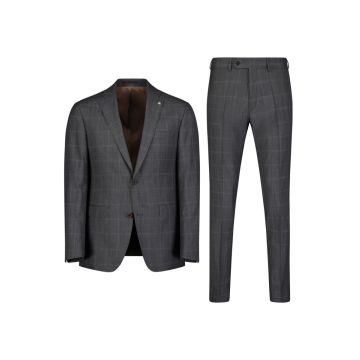 Anzug, medium grey/check bordeaux