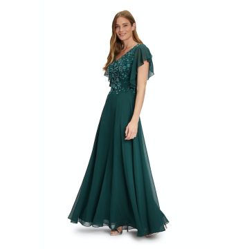 Abendkleid mit Volant am Arm, dark green