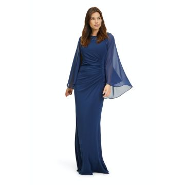 Jerseykleid mit Chiffonärmel, festival blue