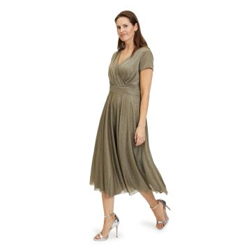 Maxikleid mit Glitzer, khaki/silver