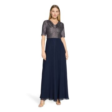 Abendkleid mit Wasserfallausschnitt, dark blue/silver