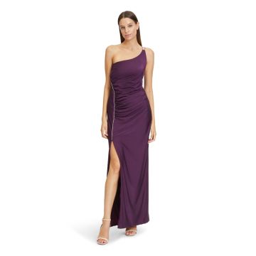 Jerseykleid mit Glitzerkante, shiny aubergine