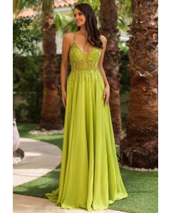 Abendkleid mit Glitzer, kiwi green