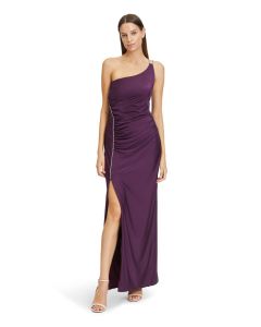 Jerseykleid mit Glitzerkante, shiny aubergine