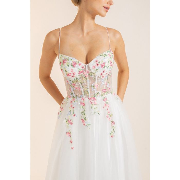 Abendkleid mit Blüten, white/multi