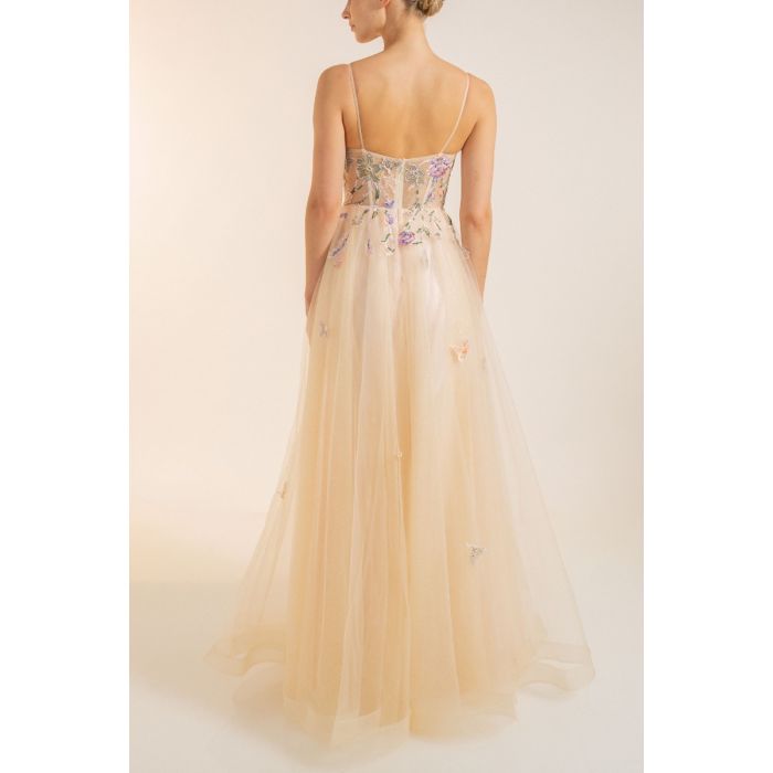 Abendkleid mit Blumen, deep champagne