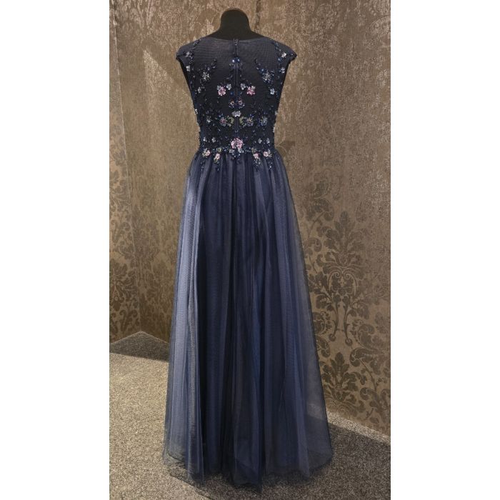 Abendkleid mit Stickerei, navy/multi