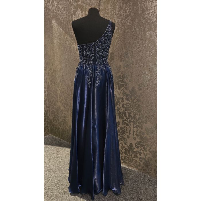 Abendkleid One-Shoulder aus Organza, navy