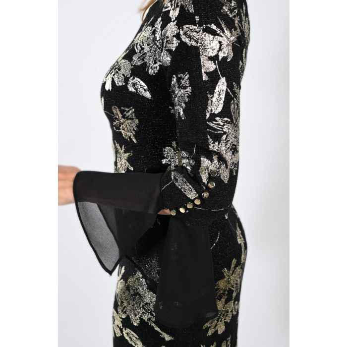 Kleid mit Volantsärmel, black/gold