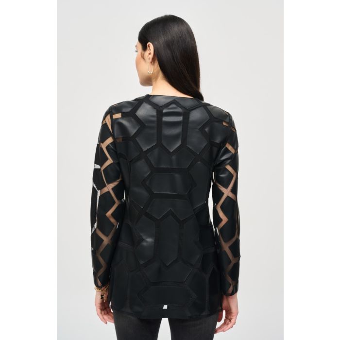 Mesh-Jacke aus Lederimitat, black/black