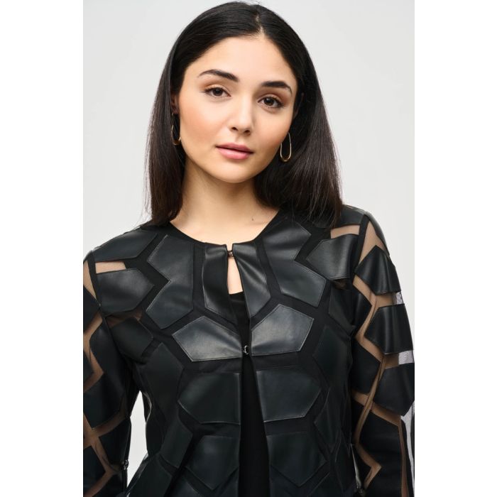 Mesh-Jacke aus Lederimitat, black/black
