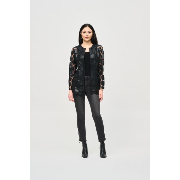 Mesh-Jacke aus Lederimitat, black/black