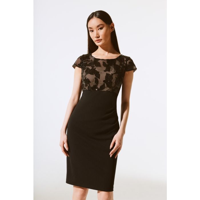 Etuikleid mit Spitze, black/nude