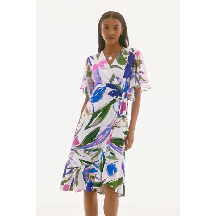 Kleid mit Volants, elfenbein/multi