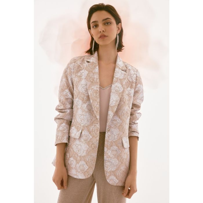 Blazer mit Jaquard Muster, beige/silver