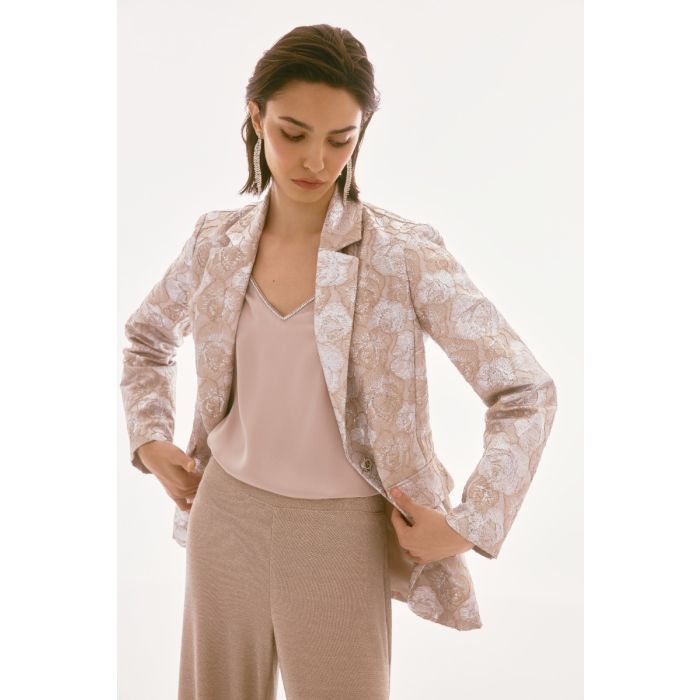 Blazer mit Jaquard Muster, beige/silver