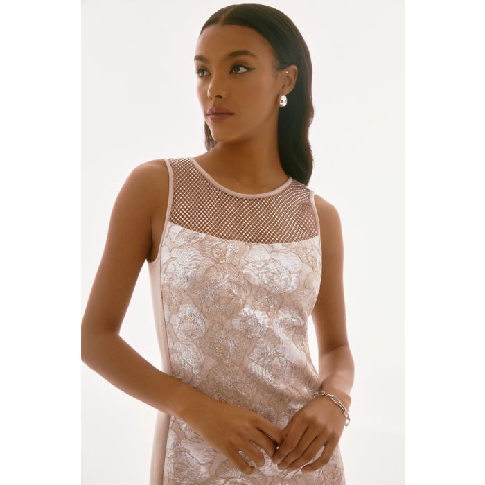 Etuikleid mit Mesheinsatz, beige/silver