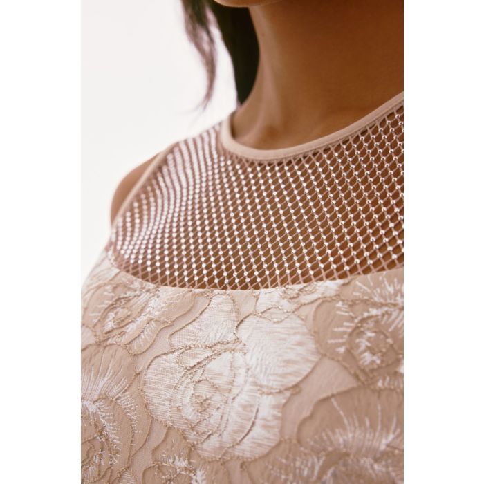 Etuikleid mit Mesheinsatz, beige/silver