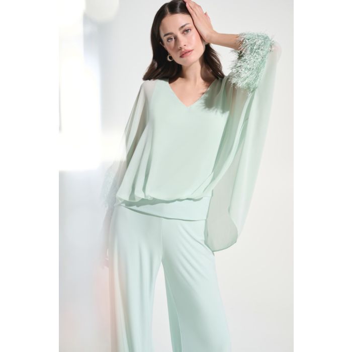 Da-Bluse mit Fransen, pistazie