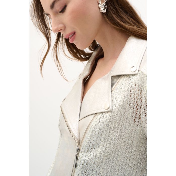 Bikerjacke, champagner/silver