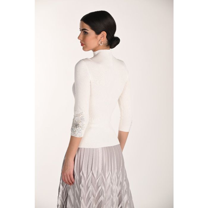 Da-Pullover mit Strass, porcelain