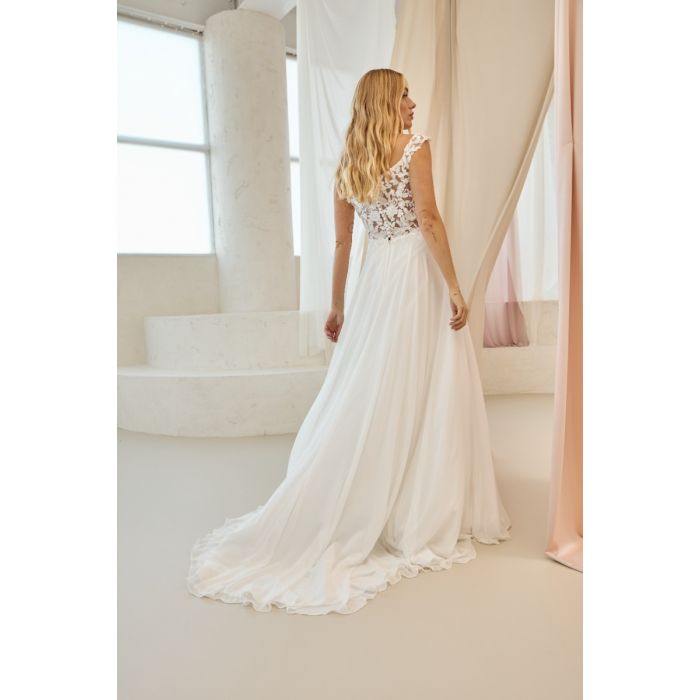 Brautkleid mit Chiffonrock und breiten Trägern, ivory