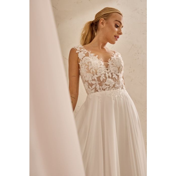 Brautkleid mit Chiffonrock und transparentem Oberteil, ivory