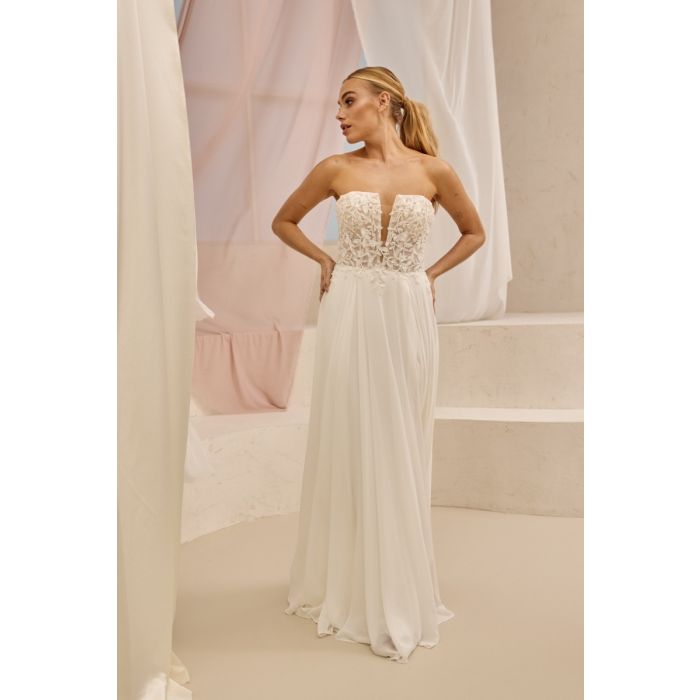 Brautkleid mit Chiffonrock und Schlitz, ivory