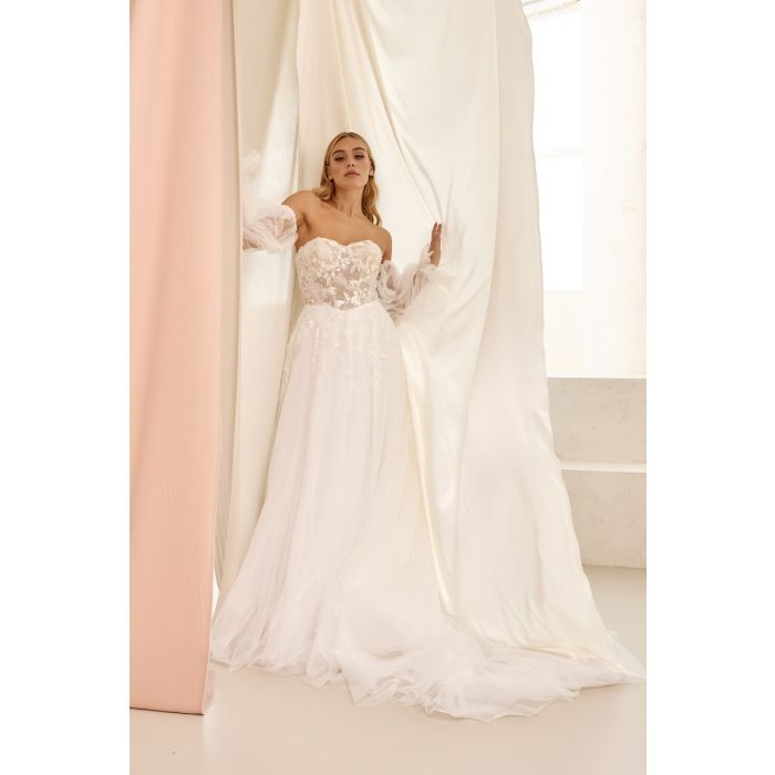 Brautkleid mit Tüllrock und Puffärmel, ivory/nude