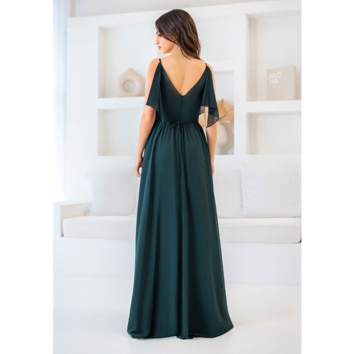 Abendkleid mit Flügelärmeln, botanical green
