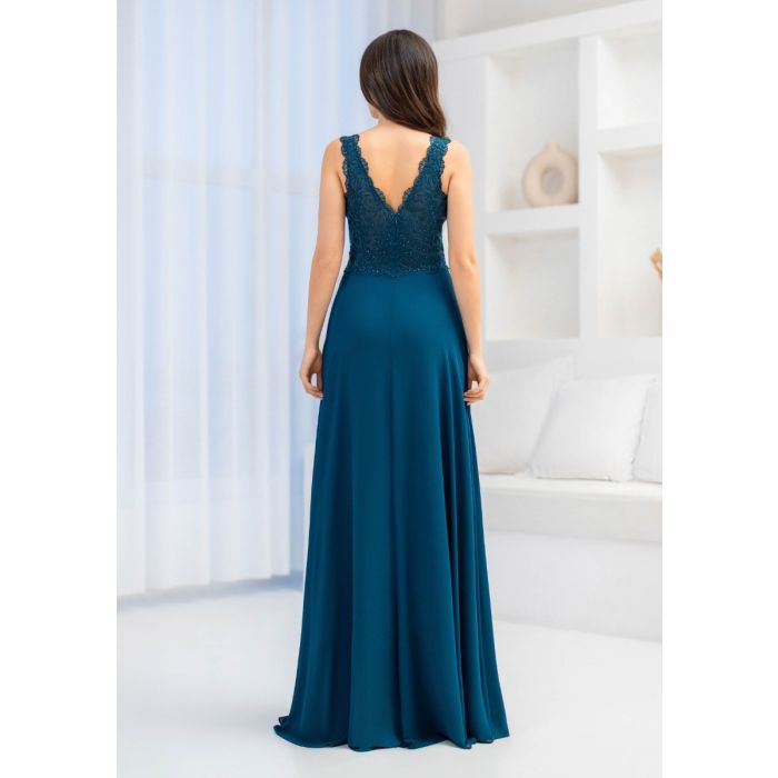 Abendkleid mit Chiffonrock, peacock green