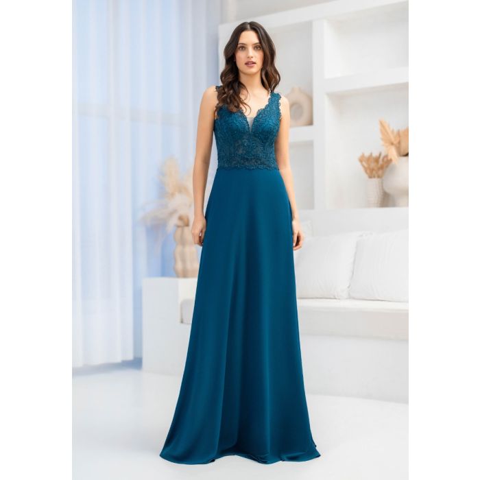 Abendkleid mit Chiffonrock, peacock green