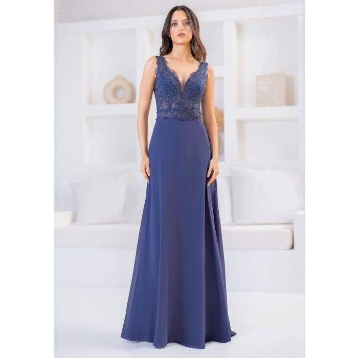 Abendkleid mit Chiffonrock, vintage indigo