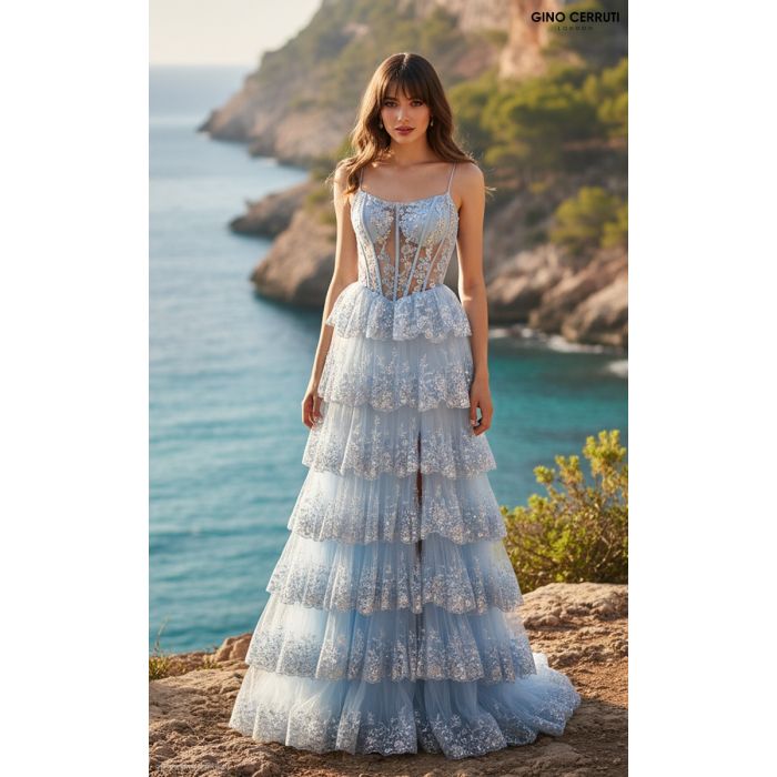 Abendkleid mit Stufen-Aubrey-light blue