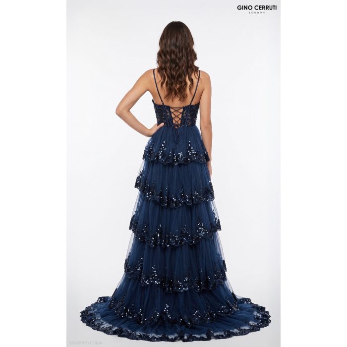 Abendkleid mit Volants-Joanna, navy