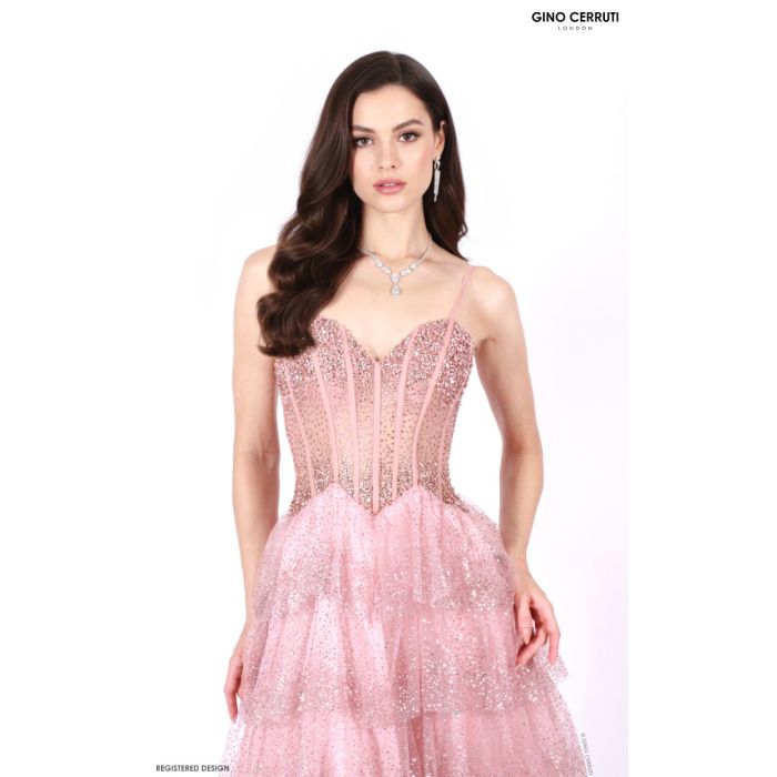 Abendkleid mit Stufen-Rosalind, dusty rose