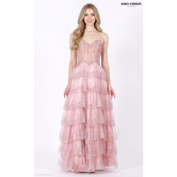 Abendkleid mit Stufen-Rosalind, dusty rose