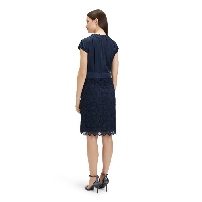 Etuikleid mit Spitzenrock, navy blue