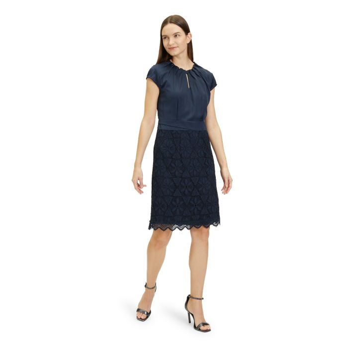 Etuikleid mit Spitzenrock, navy blue