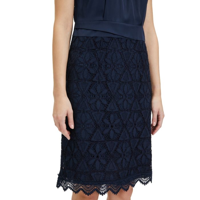 Etuikleid mit Spitzenrock, navy blue